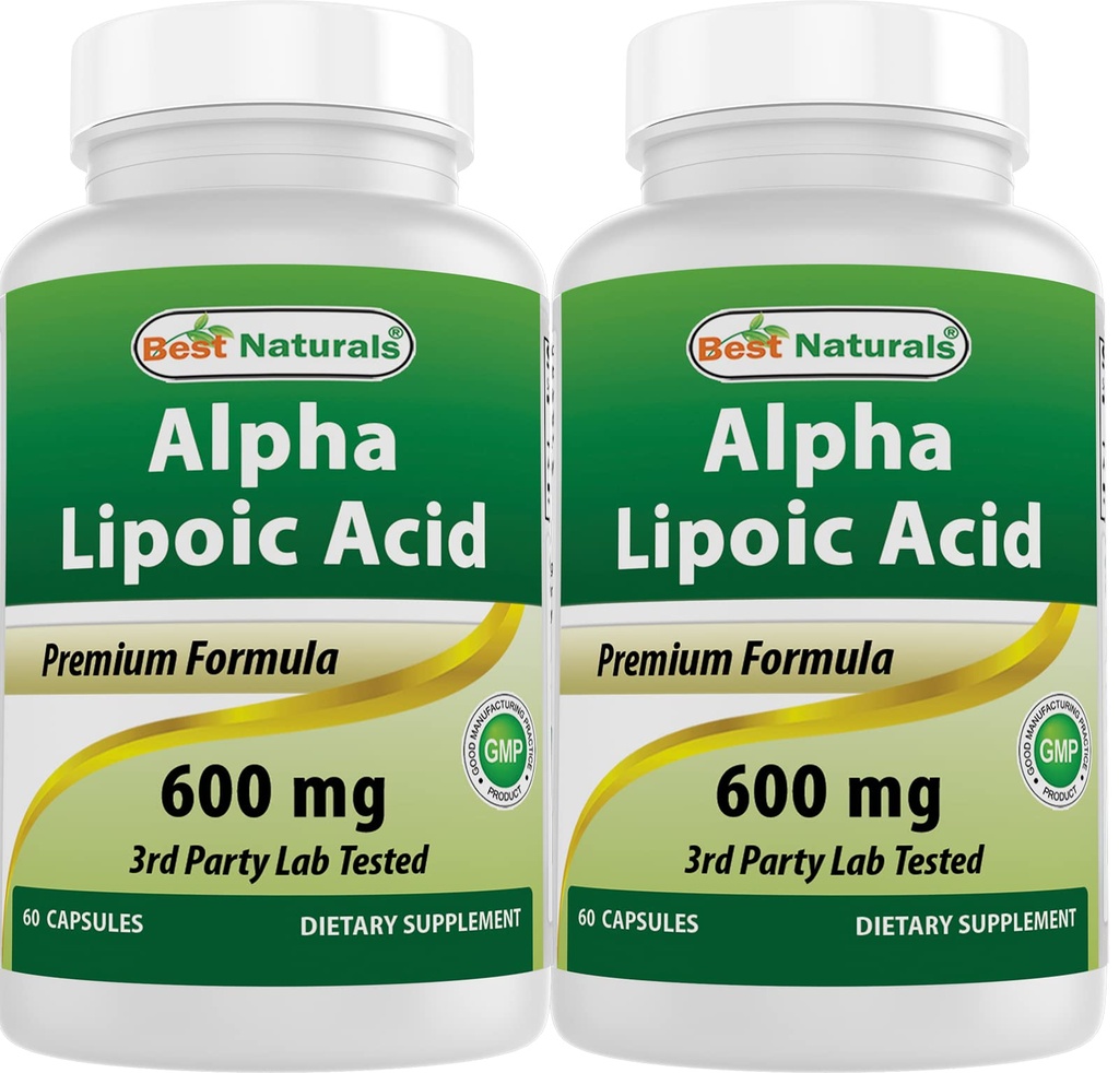 Meilleurs acides alpha lipoïques naturels 600 mg 60 capsules - ALA puissant antioxydant (compte de 60 (paquet de 2))