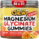 Gommies glycinées de magnésium au centre 400MG - Absorption élevée pour les enfants, les adolescents et les adultes - Supplément pour le sommeil, le calme et la relaxation musculaire avec B6 & D3 - Sans gluten et respectueux des végétaux - 60 Compte