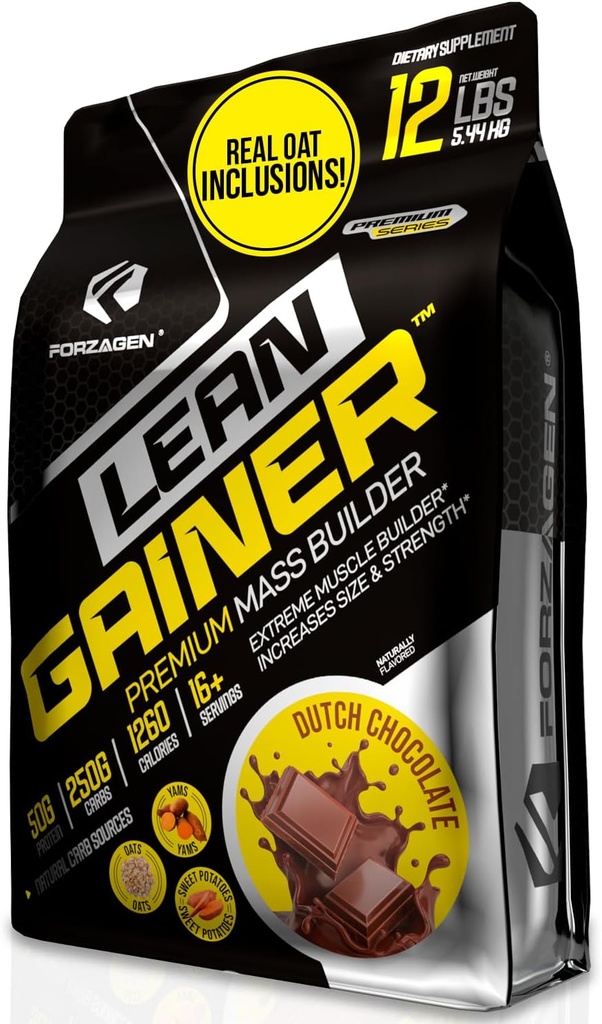 Forzagen Lean Gainer Premium Mass Builder (Mass Gainer Protein Powder) pour les hommes et les femmes (High Calorie Protein, Weight Gain, Bulk, Muscle Building Supplement) Chocolat néerlandais, 12 lbs (16+ portions)
