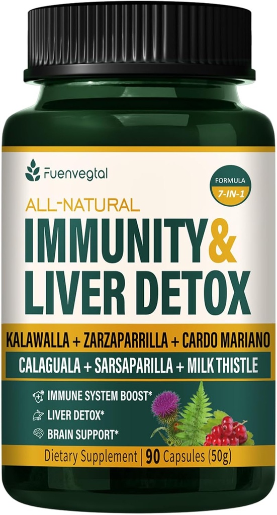 Jamaïcain Sarsaparilla Immunity Root & foie Nettoyer Capsules, la santé de la peau et le supplément de soutien immunitaire avec Kalawalla Thistle de lait. Zarzaparrilla y Cardo Mariano para el Higado Graso. 90 Caps