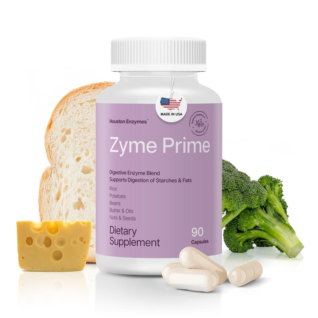 Enzymes de Houston - Zyme Prime - 90 Capsules - Enzymes digestifs Enzymes femmes et hommes, Digestion pour la décomposition des glucides, des graisses et des protéines, aide les intolérances, le gonflement et le gaz, supplément de santé digestive