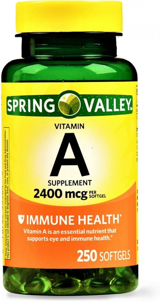 Spring Valley - Vitamine A SUPPLÉMENT 2400MCG 250 Softgels