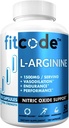 fitcode Pure Extra Strength L-Arginine HCl 1500mg, supplément à l'oxyde nitrique pour la vasculaire, les pompes, l'endurance, la performance, la croissance musculaire, l'énergie, puissante N.O. Capsules de pompes musculaires (50 portions)