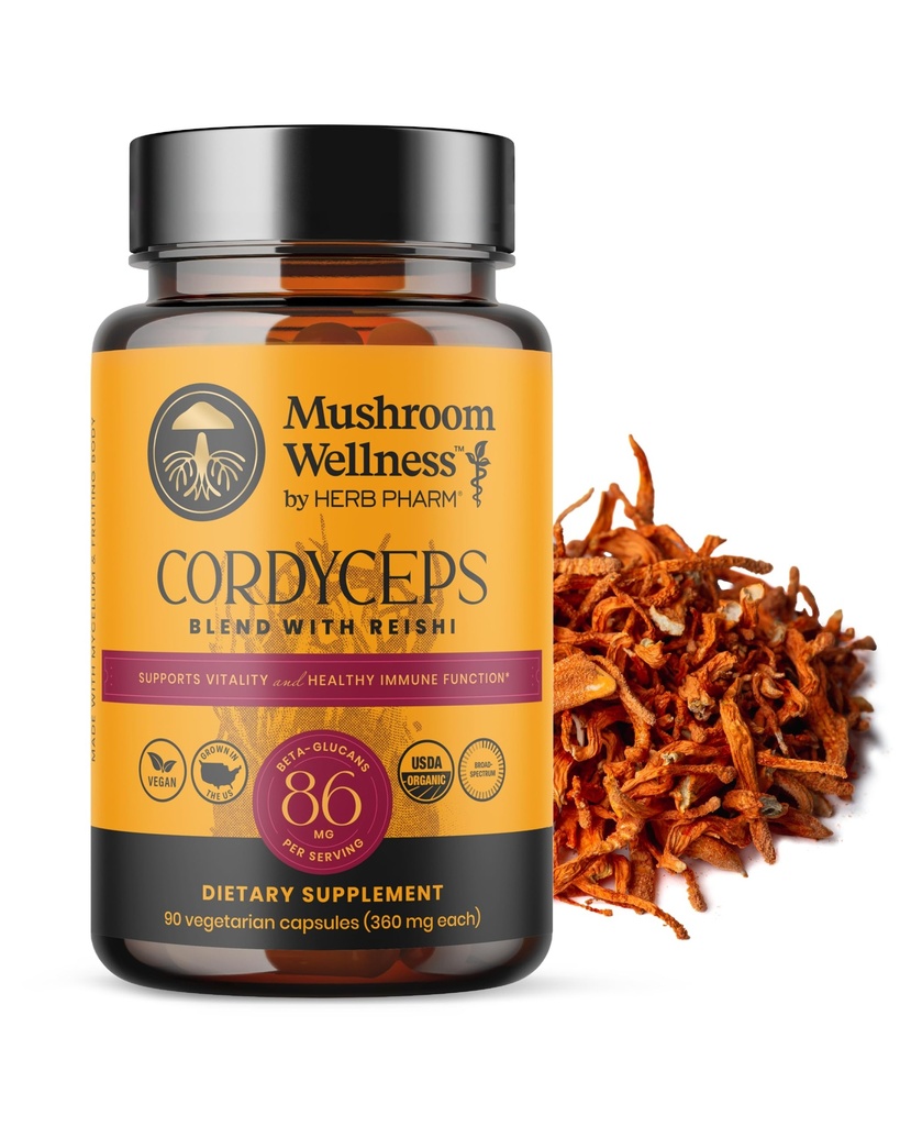 Bien-être des champignons Cordyceps Mélange avec Reishi: Cordyceps bio et Reishi Capsules de champignons, supplément de poudre de champignons, soutient le système immunitaire et la fonction urinaire saine, 90 Capsules végétaliennes