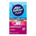 Alka-seltzer Plus Toux et mal de gorge Fizzy Chews, Pas d'eau nécessaire, On The Go Mal de gorge pour les adultes, Flaveur de framboises, 24 Comte