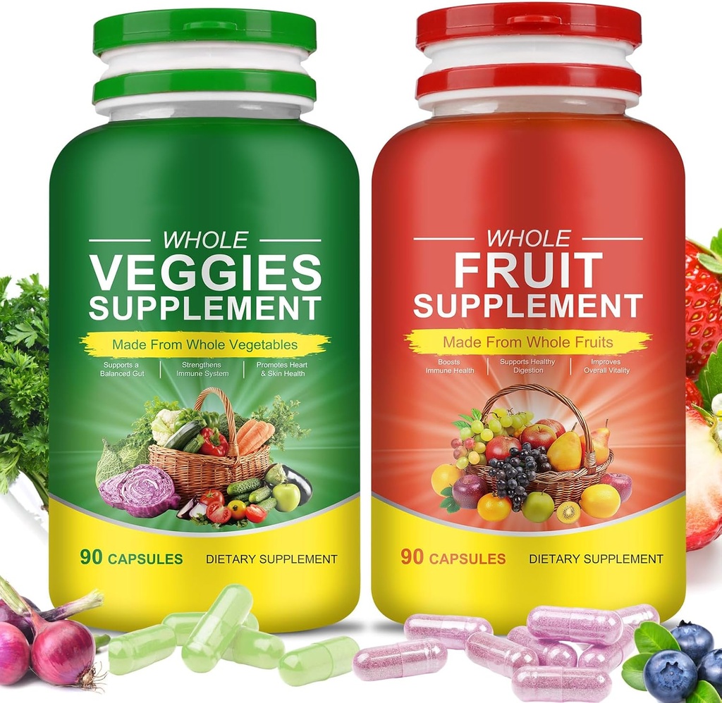 Fruits & Veggies Supplements - 2 Bottles 180 Total Vegetarian Capsules | BalanceNatural Vitamins Supplement Dietary Nutritional Balance,Lngredients Blended Vitamin & Mineral Whole Food Supplement