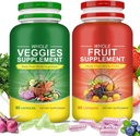 Fruits et légumes Suppléments - 2 bouteilles 180 Capsules végétariennes totales.Équilibre Supplément Vitamines naturelles Bilan nutritionnel,Lngredients Vitamine mélangée et Minéral Complément alimentaire entier