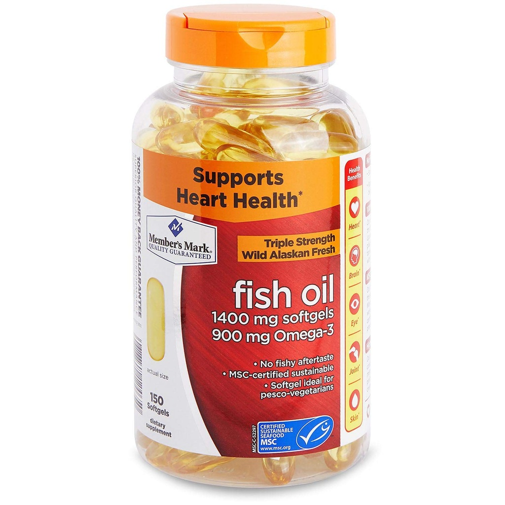 Marque du membre - Oméga 3, Huile de poisson 1400 mg (900 mg EPA/DHA), enduit entérique, 150 softgels