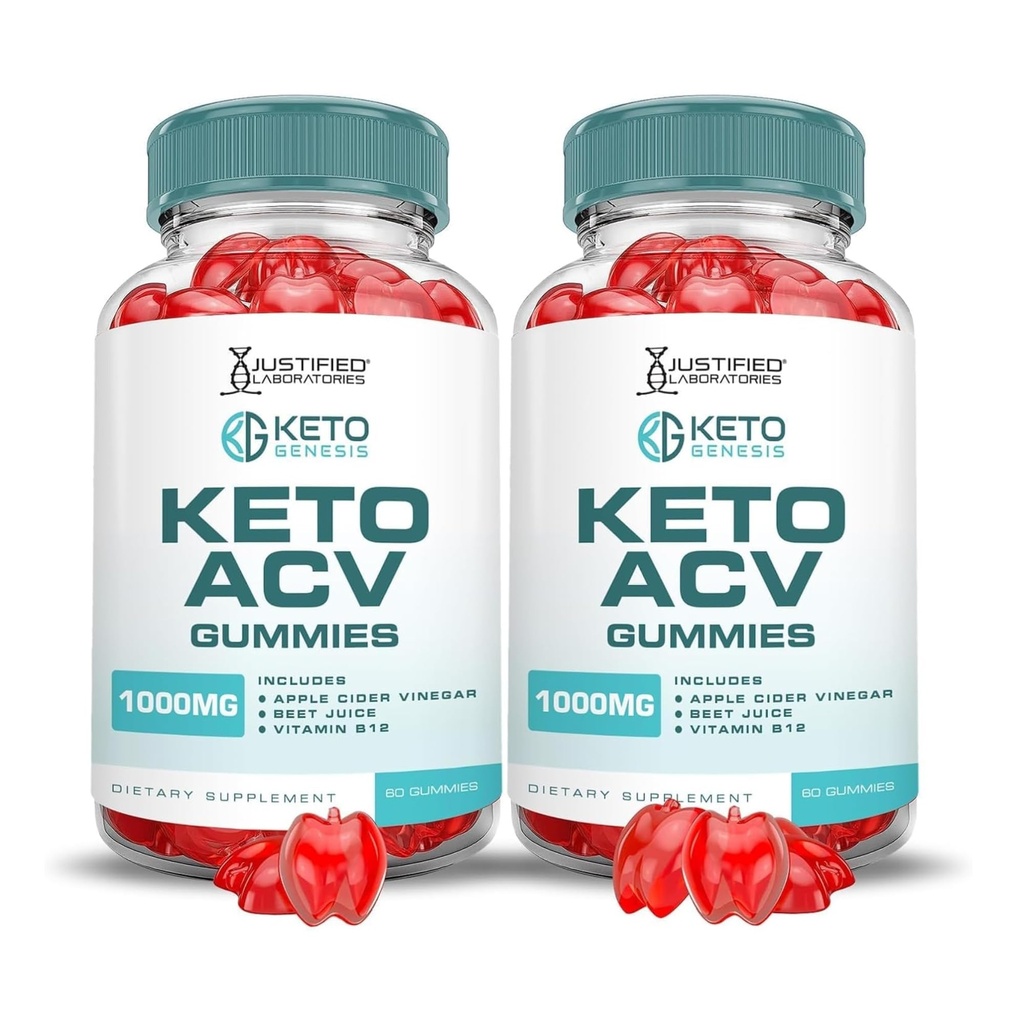 Laboratoires justifiés (2 Pack Keto Genesis Keto ACV Gummies Formula 1000MG Keto Genesis Keto Gummies vinaigre de cidre de pomme formulé avec jus de betterave à grenade poudre B12 Vegan Non OGM 120 Gummys