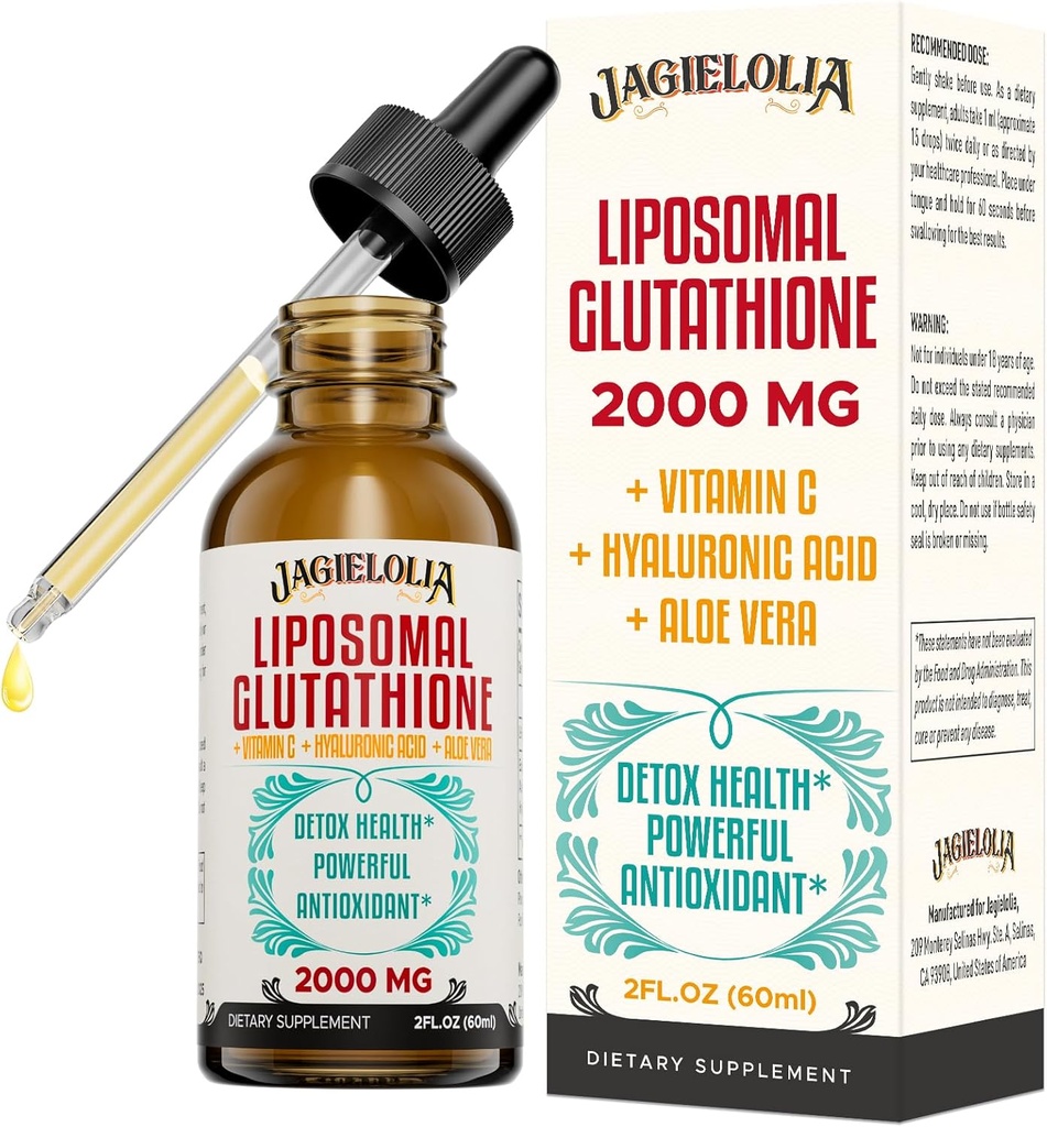 Liposomal Glutathion Liquid 2000MG – Supplément de désintoxication antioxydant pour les femmes et les hommes, Vieillissement Défense, Fonction hépatique et énergie, avec acide hyaluronique + Aloe Vera + vitamine C, naturel et végétalien, 2 FL.OZ