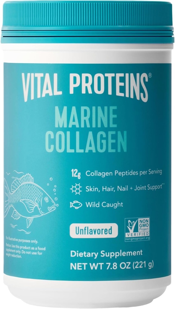 Protéines vitales Supplément en poudre de peptides de collagène marin pour les ongles de peau - Collagène hydrolysé - 12g par portion - 7,8 oz Canister