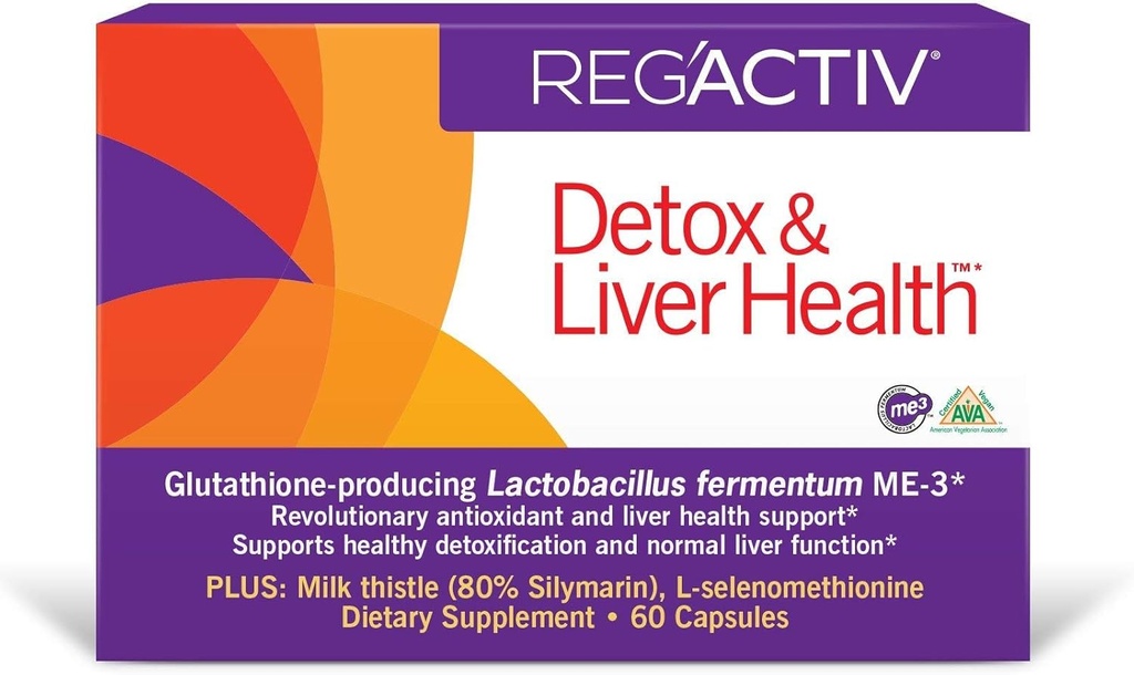 REG'ACTIV Détox et santé du foie, 60 gélules, contenant du glutathion Lactobacillus fermentum ME-3