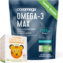 Ensemble familial Coromega – Omega-3 Huile de poisson pour adultes et enfants (60 paquets de pression) 2400mg/650mg Omega-3 + Vitamine D, 3X Plus Absorption que les pilules, pas d'arrière-goût de poisson, de noix de coco et d'orange tropicale