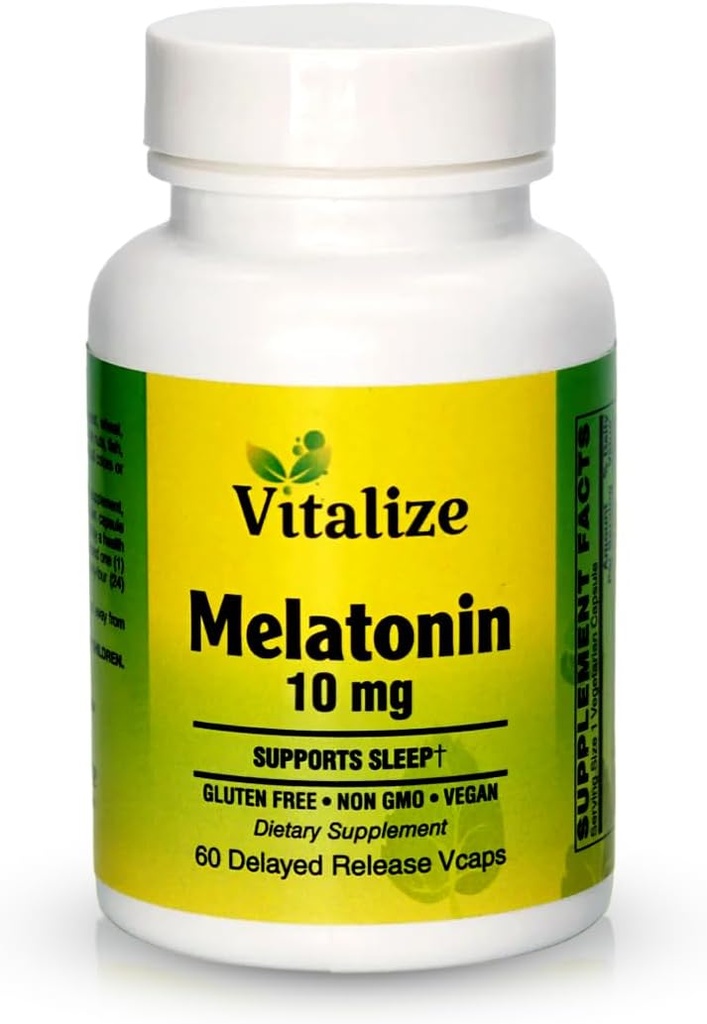 Vitalize Sleep Support: 10mg Mélatonine et vitamine B6 Formule améliorée: Absorption rapide: sommeil profond et amélioration immunitaire: Vegan, sans gluten, non OGM (60 Nombre)