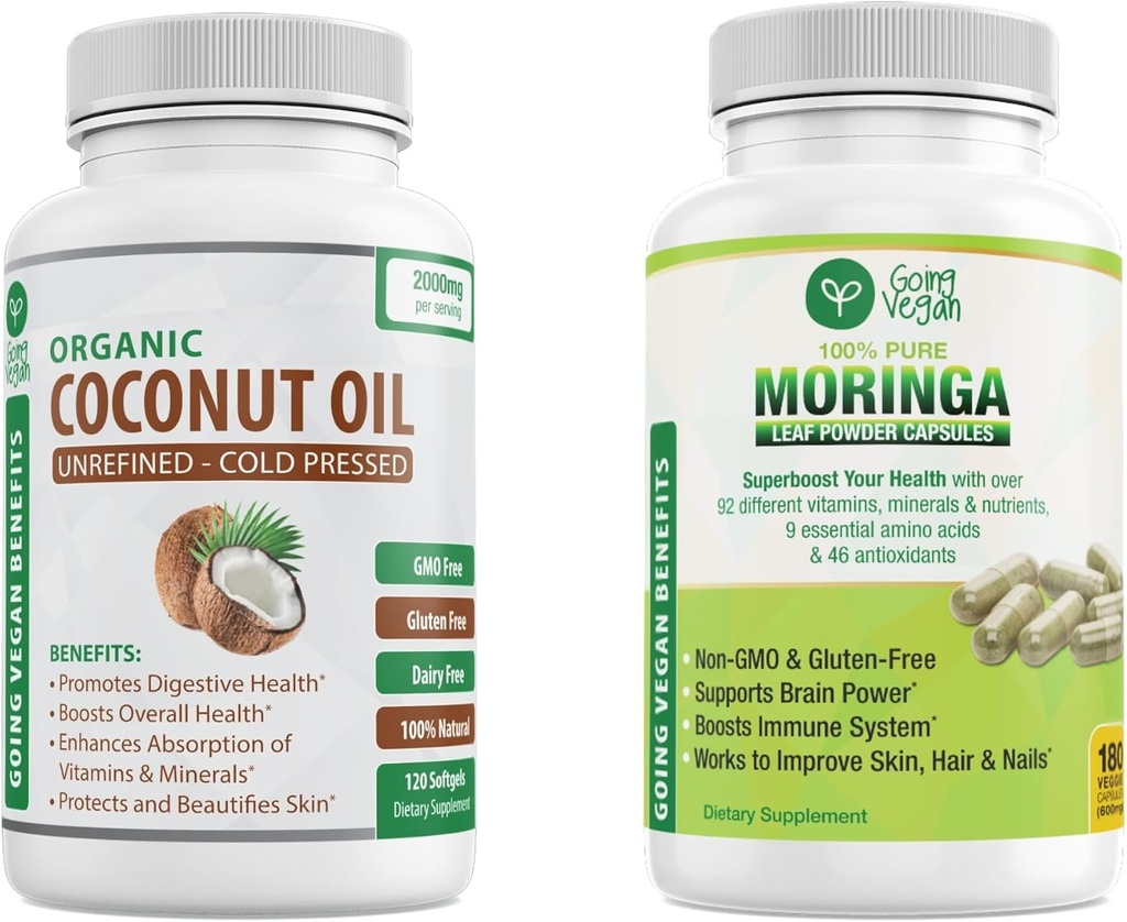 Capsules d'huile de coco biologique et capsules Moringa Bundle!