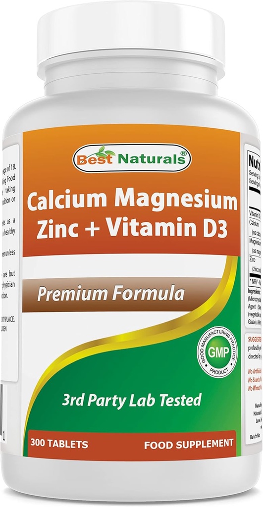 Meilleurs naturels Zinc de magnésium de calcium avec vitamine D3, 300 comprimés - calcium 1000 mg, magnésium 400 mg, zinc 25 mg et D3 600 UI par portion (3 comprimés)