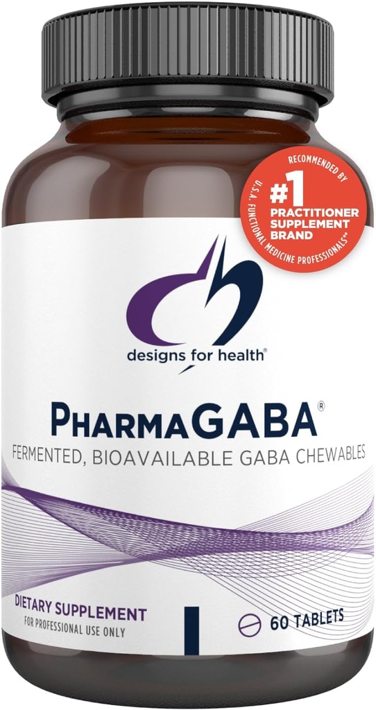 Designs for Health Chewable GABA - 200mg PharmaGABA Chewables, fermenté + Biodisponible supplément GABA pour soutenir le calme - Non-OGM + sans gluten (60 comprimés)