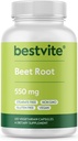 Racine de betterave 550mg par gélule (120 capsules végétariennes) - Pas de stéarate - Pas de maltodextrine - Pas de remplissage - Végétalien - Non-OGM - Sans gluten