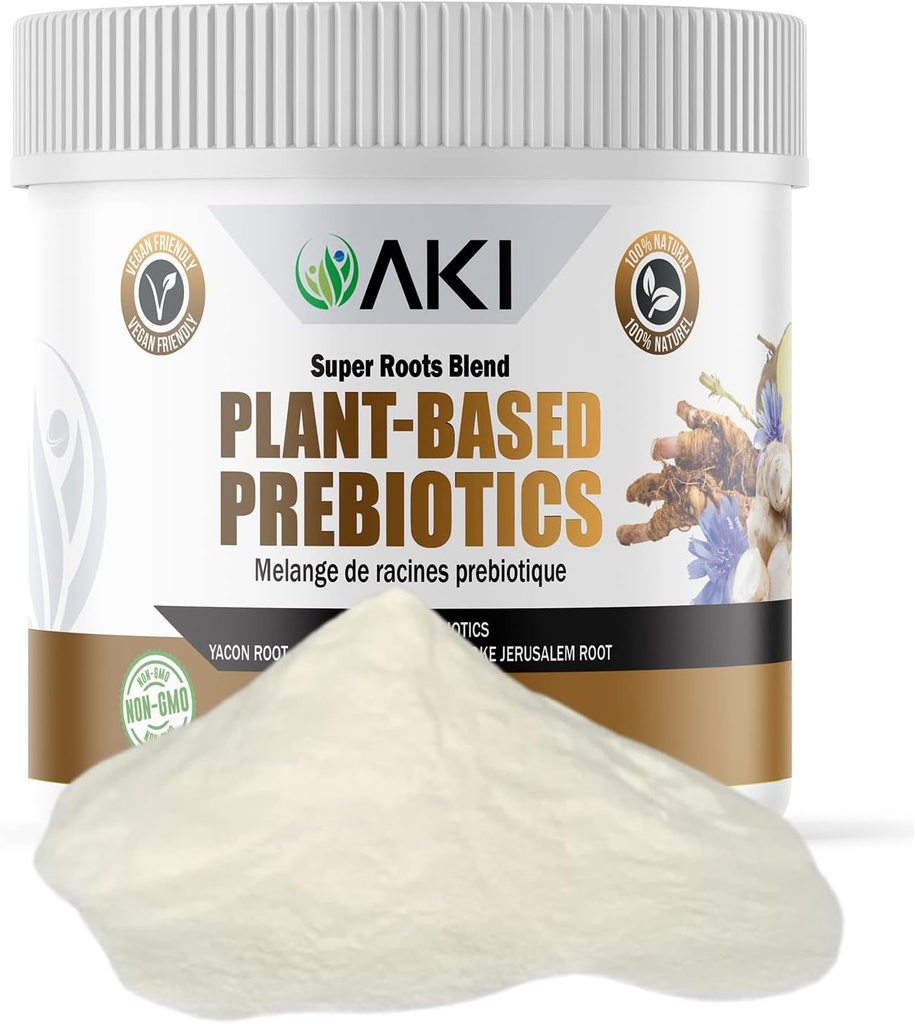 Mélange prébiotique à base de plantes AKI (6oz/170g) - Source idéale de FOS et d'inuline - Flore intestinale nouroise et immunité - Idéal pour les shakes protéiques, jus, smoothies - Kéto Friendly, Vegan, Gluten & OGM Free