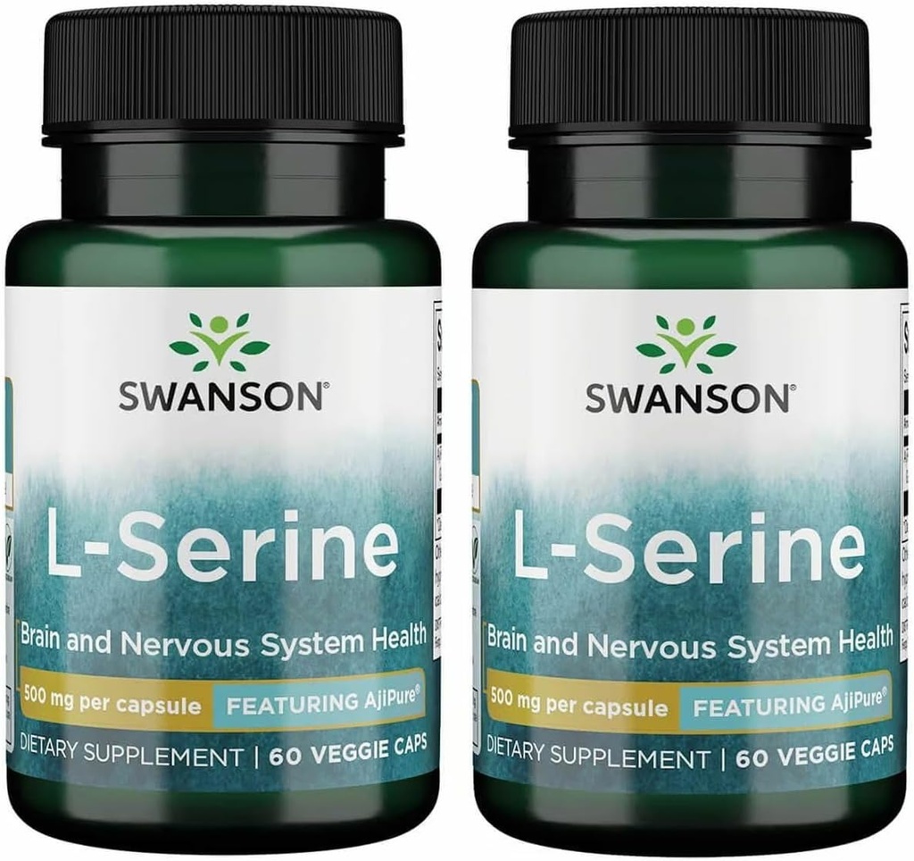 Swanson Ajipure L-Serine - Supplément acide amino appuyant la santé cérébrale et la fonction du système nerveux - Formule naturelle favorisant la fonction cognitive - (60 capsules de Veggie, 500 mg chacune) (2 paquets)