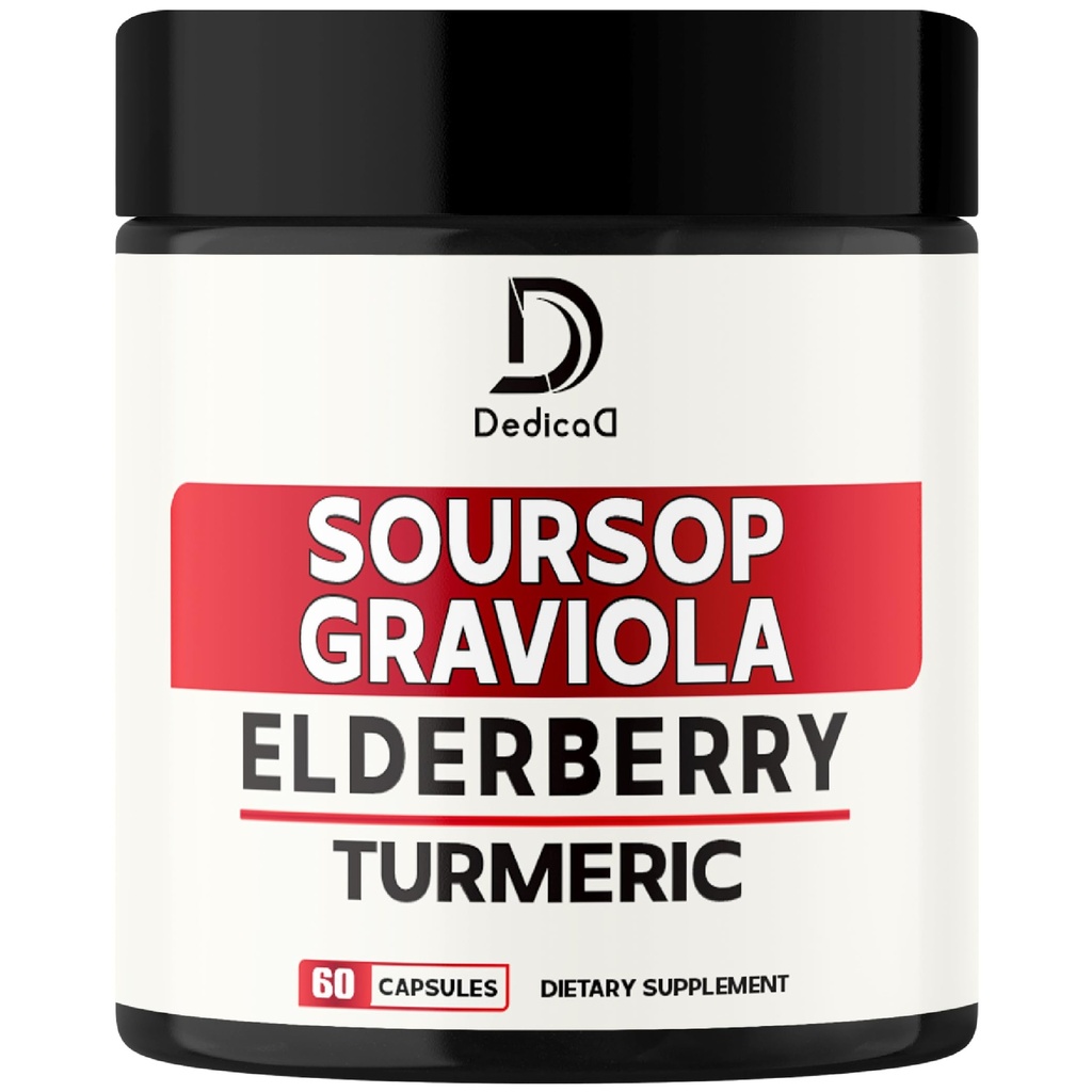 11en1 Graviola Sourop Capsules - mélangé avec Elderberry, curcuma, gingembre, chardon de lait, canneberge et plus - Support Positive Mood, Immune System & Body Management