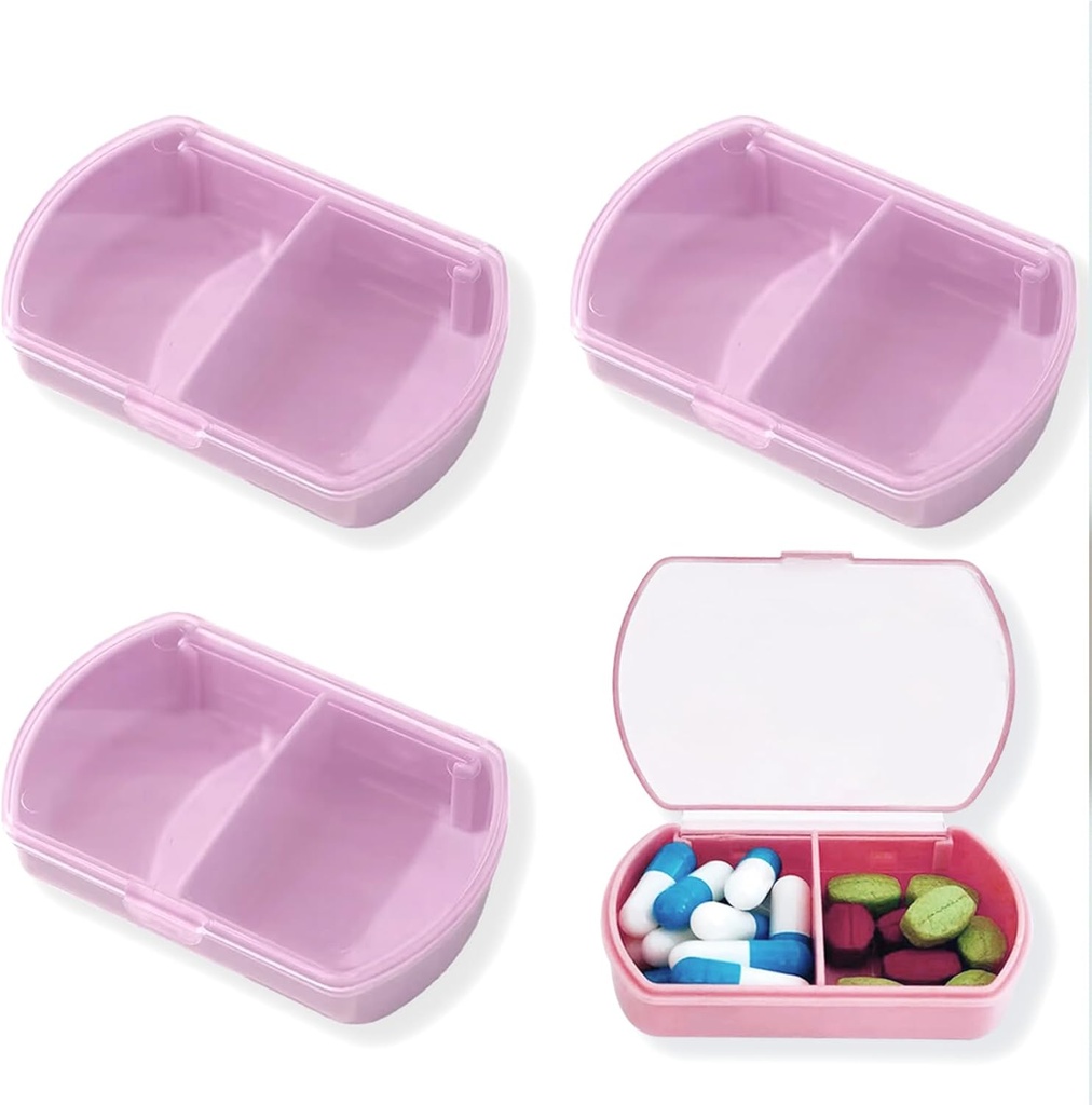 4PCS Pill Case Travel Pill Box Cute Pill Organizer for Purse Portable Daily Medicine Organizer 2 Compartiment Pill Holder for Vitamines, Fish Oil, Supplements