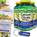 Spring Valley Calcium Citrate Tablets Dietary Supplement 600 mg 300 Ct 3 pk Choice Bundle (900 Total) + Vitamin Guide & Pill Container (5 Items)!