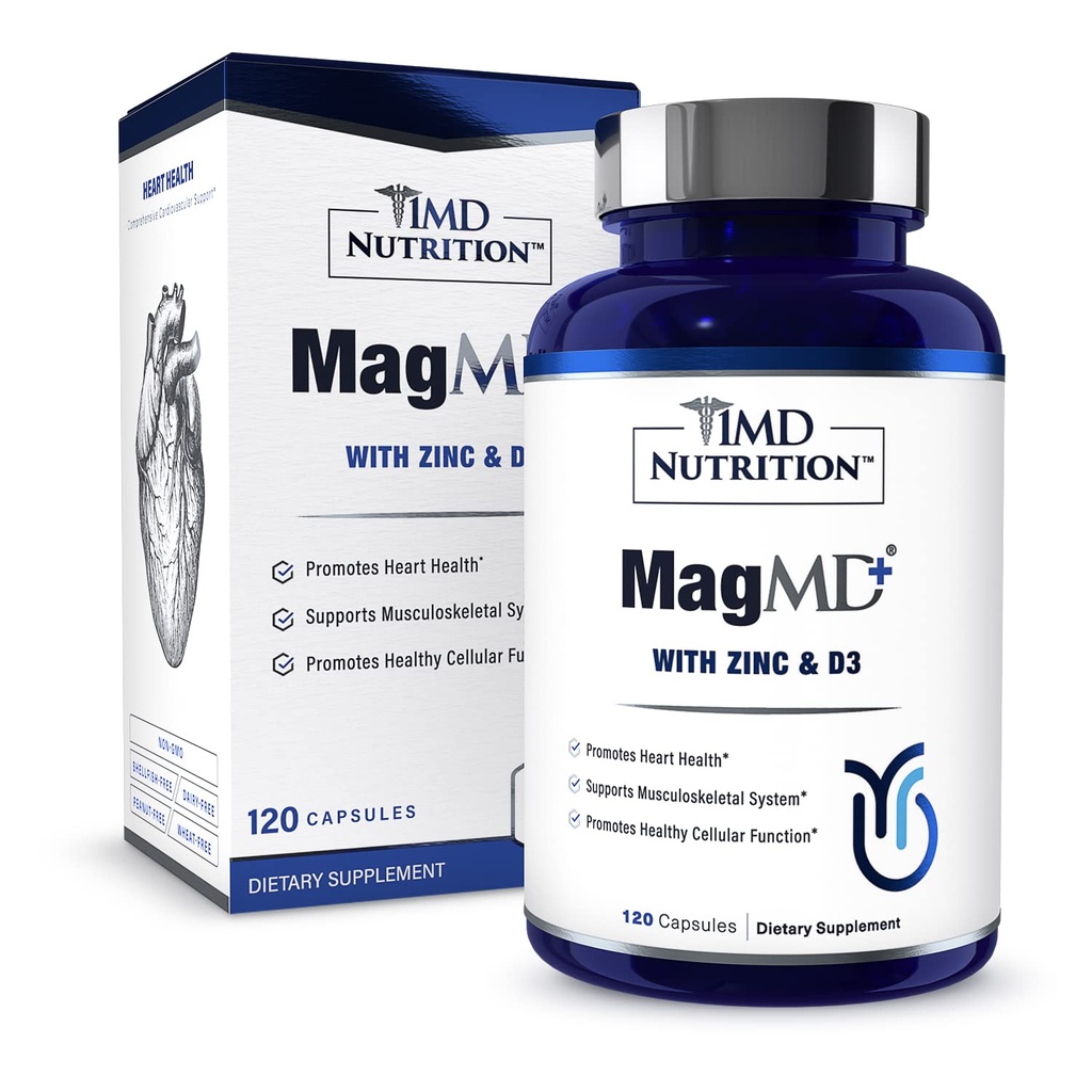1MD Nutrition MagMD Plus - Magnésium avec Zinc et D3-D favorise la santé cardiaque, soutient la force osseuse et musculaire, et le système immunitaire du sida - 120 Ct