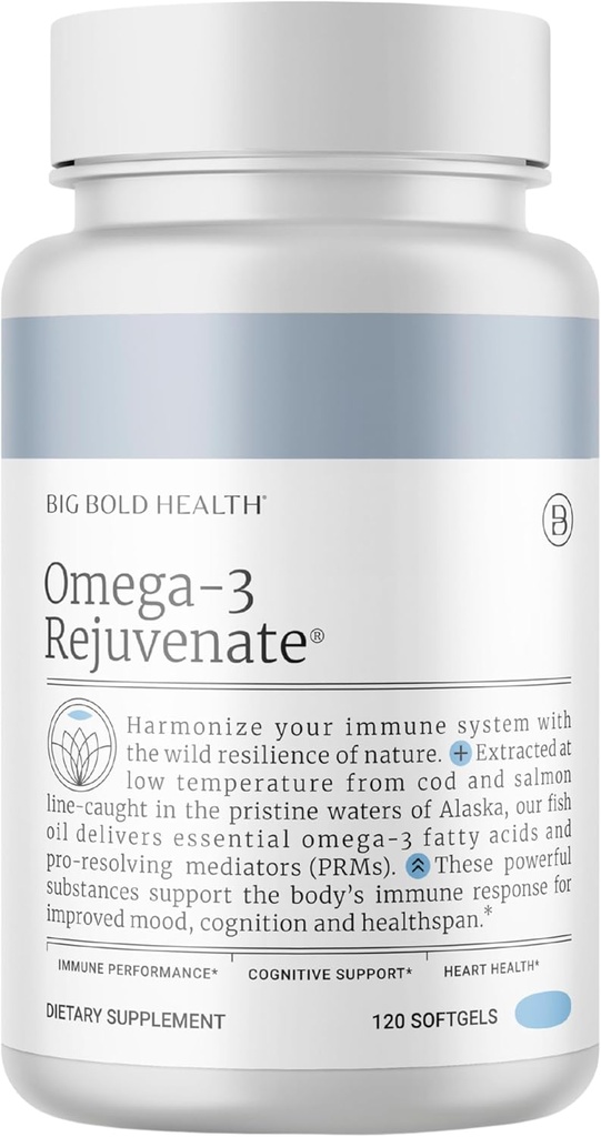 BIG BOLD HEALTH Omega-3 Rejuvenate Wild Alaskan Fish Oil Supplement with PRMs, EPA, DHA, & DPA Fatty Acides, Vitamines A and D to Support Immune Balance & Cerveau Wellness (120 Softgels)