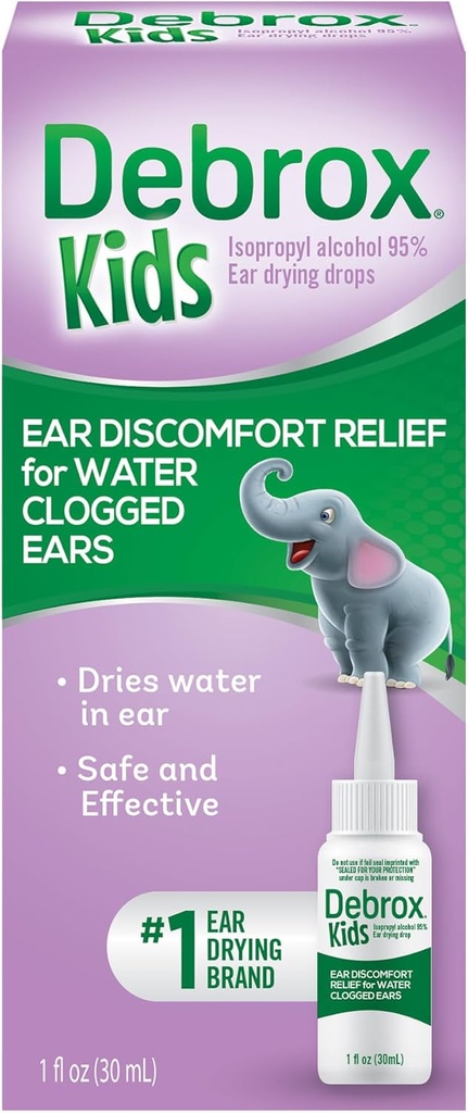 Des gouttes de séchage pour les enfants de Debrox, des gouttes d'oreille pour les oreilles obstruées, un soulagement des désagréments pour les activités d'eau, bouteille de 1oz