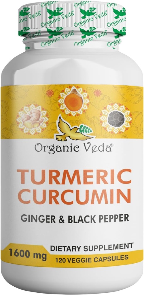 Bio Veda Turmeric et Ginger Capsules 120 Pills - Curcumine curcuma avec poivre noir pour le soutien des articulations - Supplément sans OGM, sans gluten, curcumin et ginger (95%)
