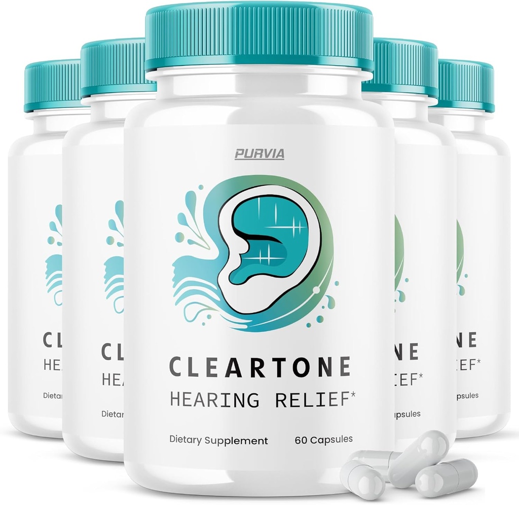 (5 Pack) Pilules Cleartone - Formule officielle - Pilules de soutien auditif Cleartone Acouphène, Pilules claires Relief auditif Formule de résistance maximale Supplément de vitamine avancée Clear Tone (300 Capsules)