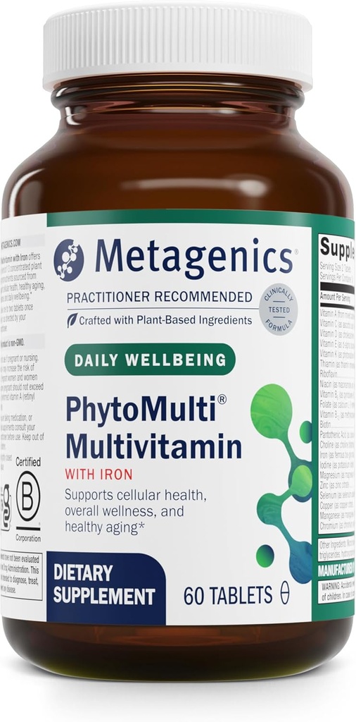 Métagène Phytomultivitamine avec fer - Multivitamines quotidiennes avec Phytonutriments - Multivitamine pour les hommes et les femmes - supplément de vitamine Phytomulti - avec fer, zinc et vitamine B6 - 60 comprimés
