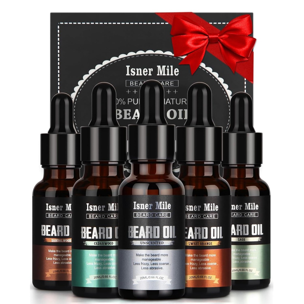 ISNER MILE Beard Oil Kit for Men Conditioner: Cedarwood Sandalwood Sage Orange Unscented, Moustaches Soften Hydratant, Valentins Cadeaux pour lui Mari, Pères Cadeaux d'anniversaire pour papa Hommes Petit-ami