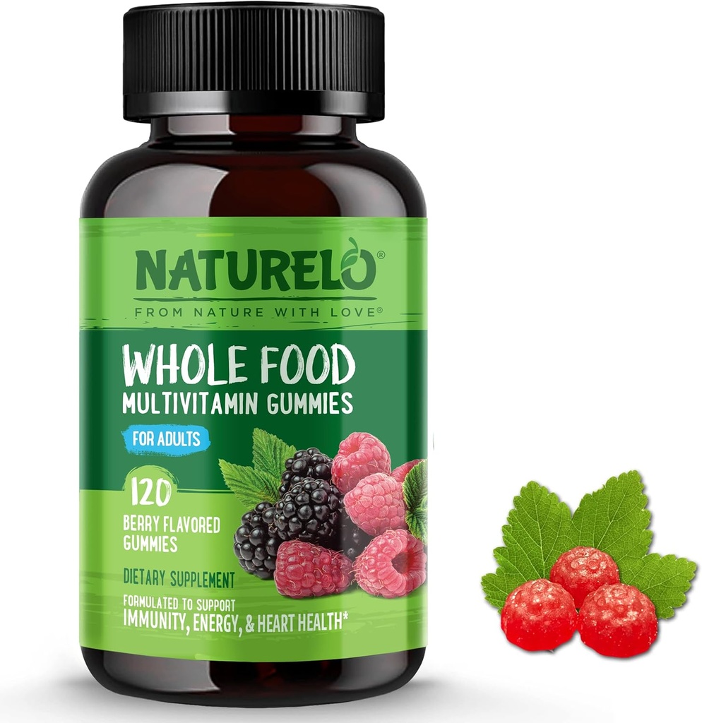 NATURELO Gommies de vitamines alimentaires entières pour les adultes - Multivitamines à croquer pour les hommes et les femmes - 120 Gommies végétaliens