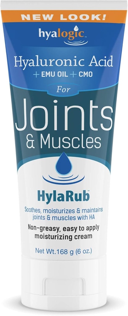 HylaRub HA Crème articulaire et musculaire – Rubule musculaire d'acide hyaluronique avec huile et OCM d'Emu – Non gras, apaisant, hydratant et maintenant les épaules, les genoux, le dos, le HIPS et plus 6 oz par Hyalogic