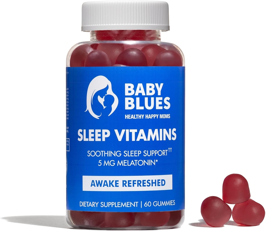 Blues bébé: Vitamines de sommeil pour les mamans - 5mg Gummées aromatisées aux fraises mélatonines