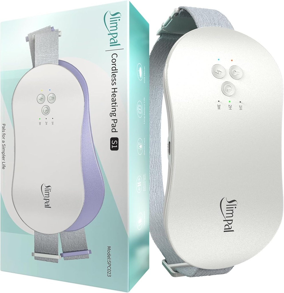 Pad de chauffage portable Slimpal pour les crampes d'époque, Pad de chauffage électrique sans fil pour les crampes menstruelles de secours, 3 minuterie automatique hors cadre, porte-douleur ceinture cadeau pour ses femmes fille femme, Beige