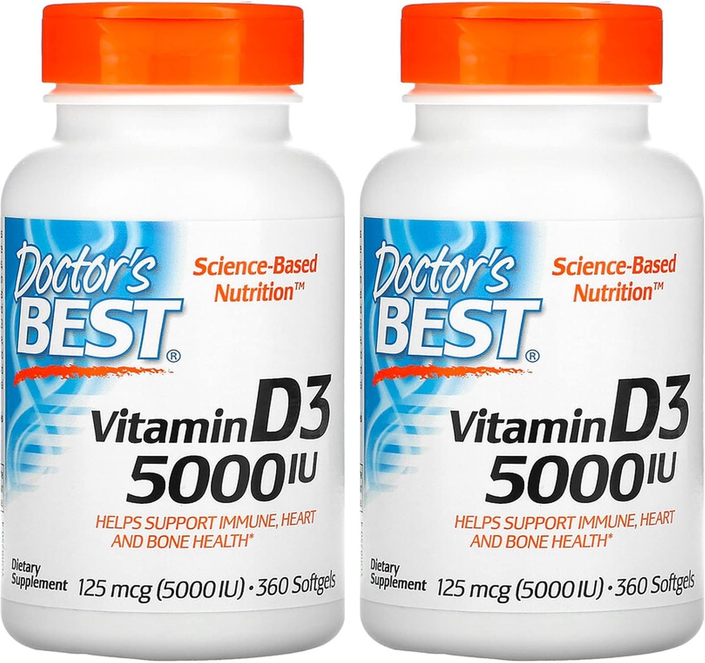 Meilleur médecin, (2 packs) Vitamine D3, 125 mcg (5000 UI), 360 Softgels