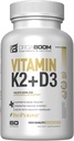 Vitamine D3 K2 Supplément de calcium - Vitamine D 5000 UI + Vitamine K2 MK7 100 mcg, Suppléments de force osseuse et de santé cardiaque pour les femmes et les hommes, Vitamines de dents D3K2 avec biopérine, US-Fabriqué Non-GMO 60 Cap