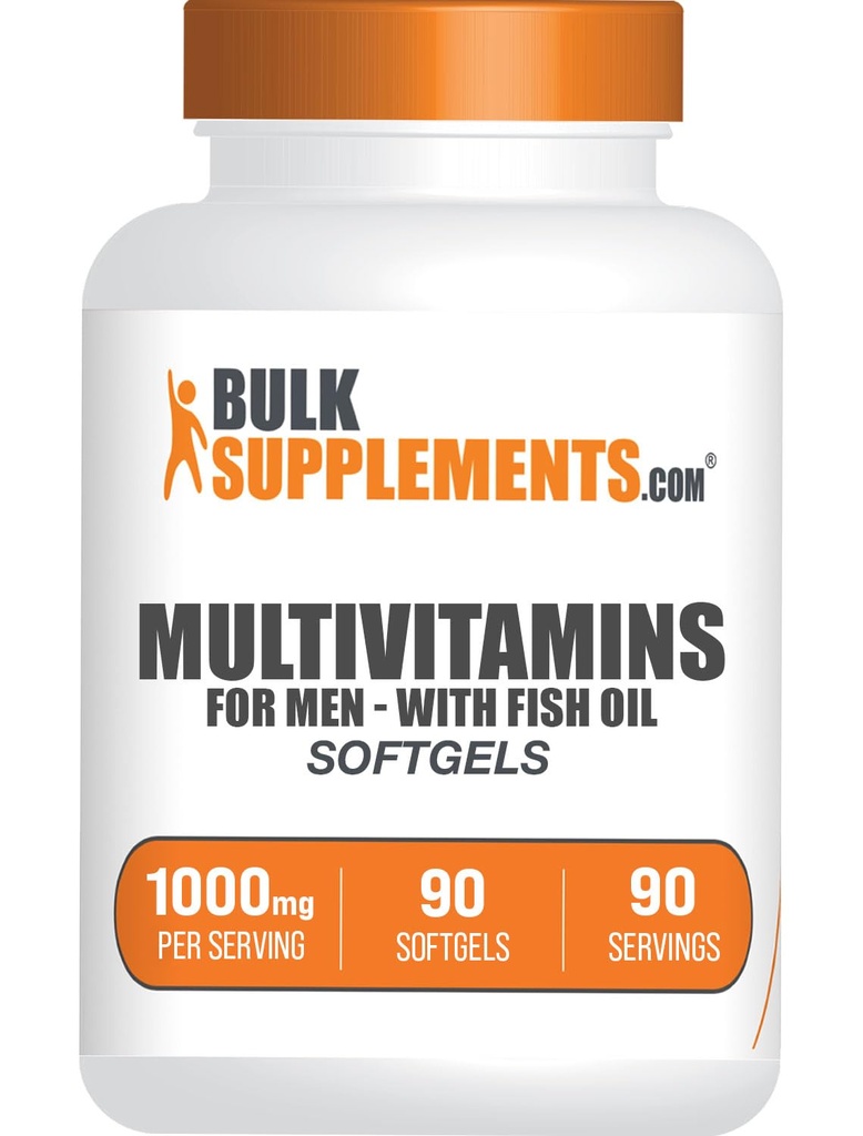 BulkSupplements.com Multivitamine pour hommes Softgels - Multivitamine quotidienne, supplément multiminérale, avec huile de poisson - sans gluten, 1 Softgel par service, 90 Compte (paquet de 1)