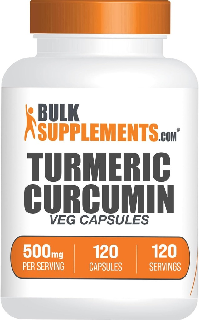 BulkSupplements.com Turmeric 500mg Capsules d'extrait - Suppléments Curcumine, Curcumine Turmère - Sans gluten,120 Capsules de légumes (Pack of 1)