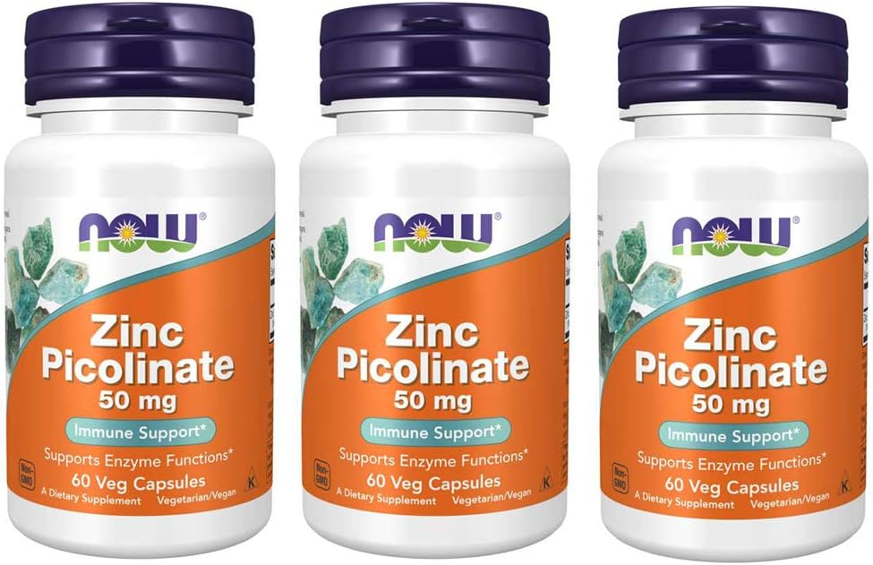NOW Zinc Picolinate 50mg, 60 Capsules (Pack of 3)