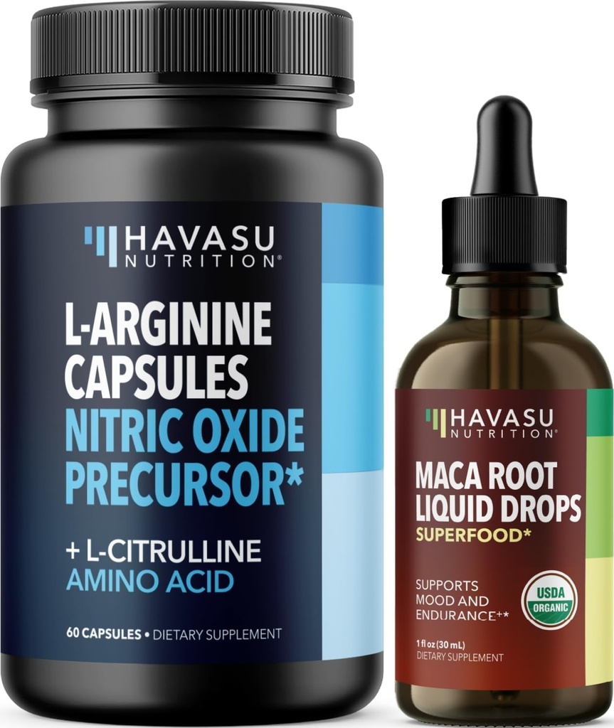 NUTRITION HAVASU gouttes liquides de racine de maca biologique (60 portions) et supplément à la citrulline de L Arginine L (30 portions)