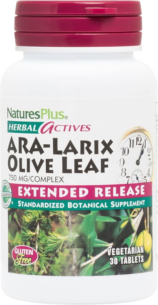 NaturesPlus Herbal Actives ARA Larix Olive Leaf - 30 comprimés - Supplément de soutien immunitaire, Complexe botanique à libération prolongée - Végétarien, Sans gluten - 30 portions