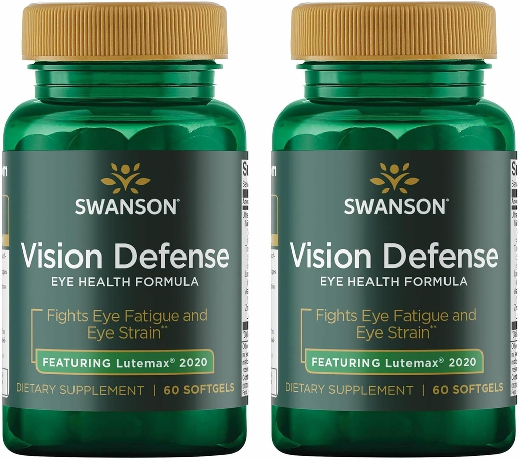 Swanson Vision Defense Antioxidant Vision Health Supplement Lutein Zeaxanthin Astaxanthin Broccoli Extract Bilberry Extract 60 Softgels Sgels (2 Pack)