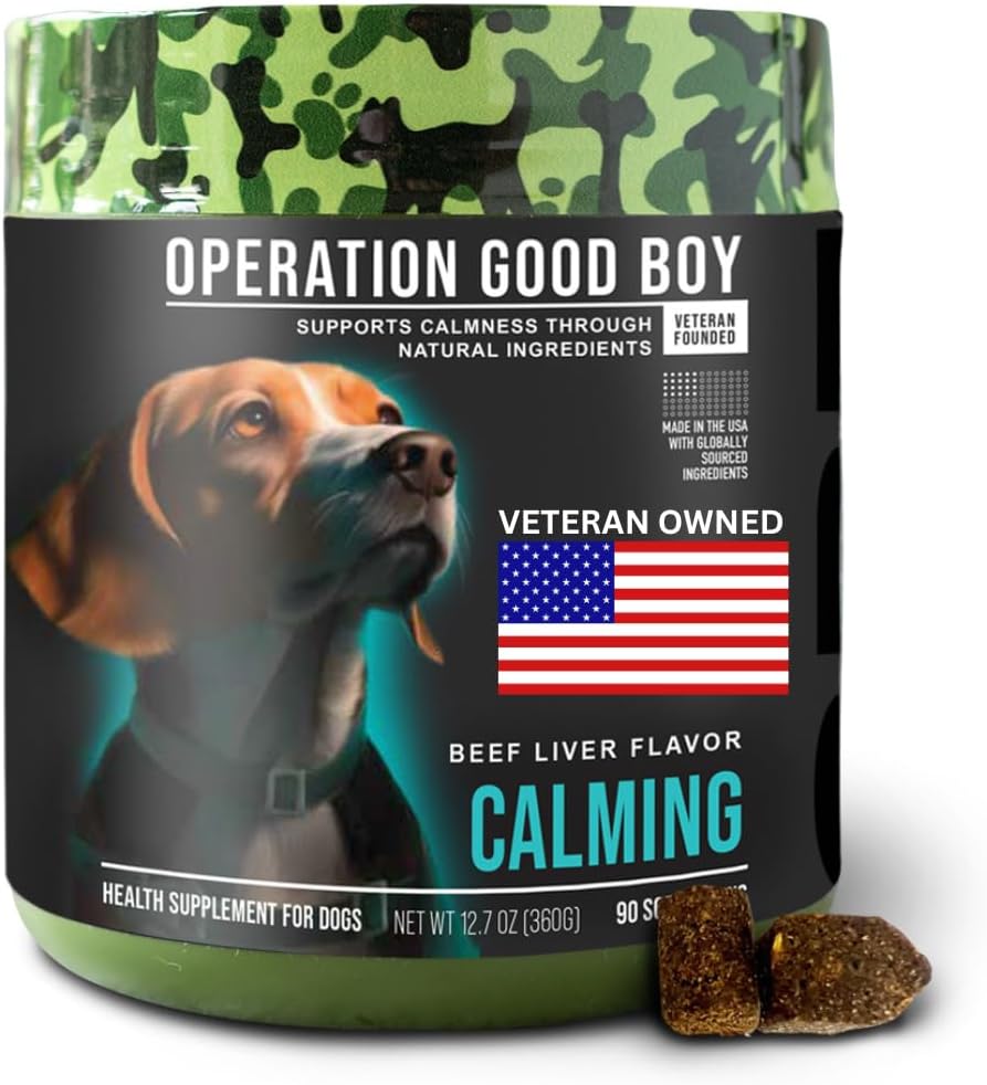 L'opération Good Boy Calmant Chews pour chiens, anti-stress Chews avec camomille et tryptophane pour la détente – 90 douceurs, ingrédients naturels, Vétéran possédé - Saveur de boeuf