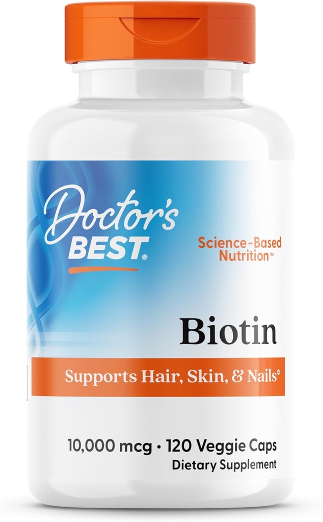 Docteurs Meilleur biotine, soutient cheveux, peau, et ongles, non-OGM, sans gluten, sans soja, végétalien 120 capsules de légumes