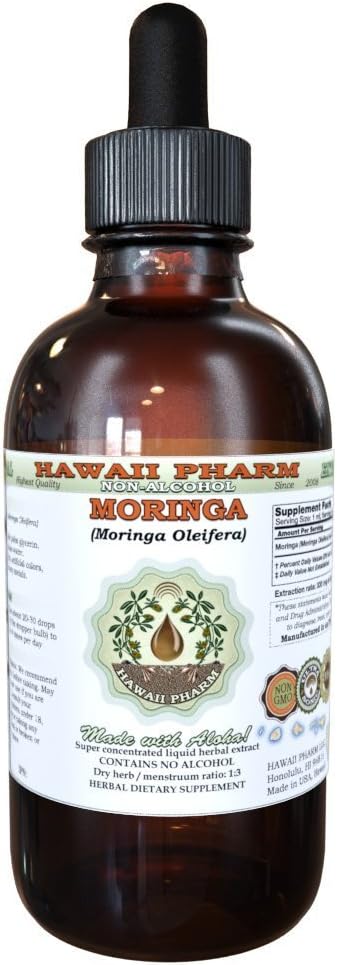 Hawaii Pharm Moringa Extrait liquide sans alcool, Moringa (Moringa Oleifera) Feuille Glycérite supplément naturel à base de plantes, États-Unis 4 oz