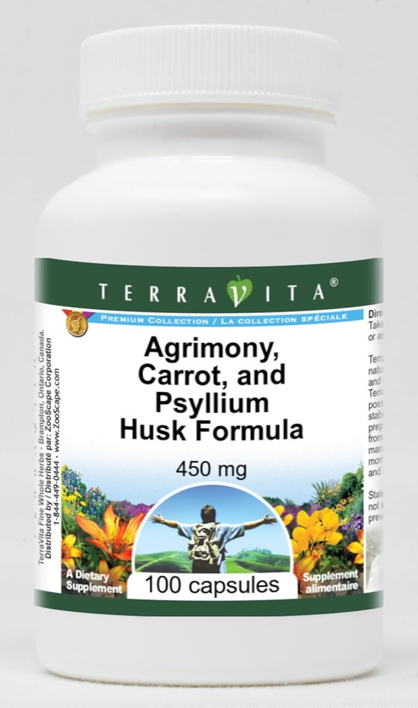 Agrimonie, carotte et Psyllium Husk Formule - 450 mg (100 gélules, ZIN: 516864) - 3 boîtes